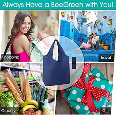 BeeGreen 12 Pack Bulk Reusable Grocery Bags Multicolor Durable Machine Washable Grocery Bags for Shopping X-Large 50LBS Heavy Duty Folding Reusable Bags Totes with Zipper Storage Bag - Image 6