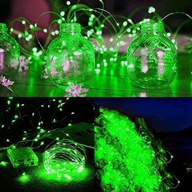 Twinkle Star 33FT 100 LED Silver Wire String Lights, St Patricks Day Fairy Lights Battery Operated LED String Lights for Christmas Wedding Party Home Holiday Decoration, Green - Image 5