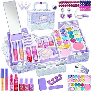 Kids Makeup Sets for Girls - 52 PCS Safe and Washable Makeup for Kids, Real Toddler Makeup Kit with Cosmetic Case, Girls Toys Age 4-12, Princess Toys Birthday Gift(Light Purple - Image 3