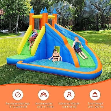 Costzon Inflatable Water Slide, Giant Bouncy Waterslide Park for Kids Backyard Outdoor Fun w/ 735w Blower, Climbing Wall, Splash Pool, 2-pcs, Blow up Water Slides Inflatables for Kids Party Gift - Image 6