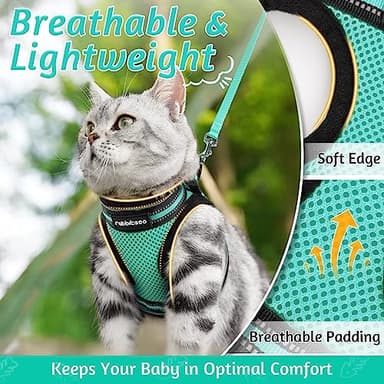 rabbitgoo Cat Harness and Leash Set for Walking Escape Proof, Adjustable Soft Kittens Vest with Reflective Strip for Cats, Comfortable Outdoor Vest,Green,S - Image 2