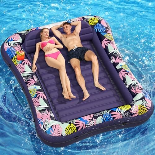 Tanning Pool Lounger Float, OKSUWATER 87" x 63" Pool Floats Adult with Headrest & Drink Holder, Blow-Up Bed Sun Tan Tub for Sunbathing, Beach, Backyard, Outdoor, Summer Water Party, XL - Image 1