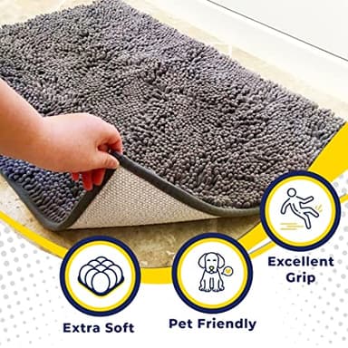 Muddy Mat® Shown on TV Super Absorbent Microfiber Dog Door Mat for Muddy Paws, Non-Slip Washable Pet Rug, Quick Dry Chenille Entryway Carpet, Machine Washable Indoor Outdoor mat, Grey 30"x19" - Image 2