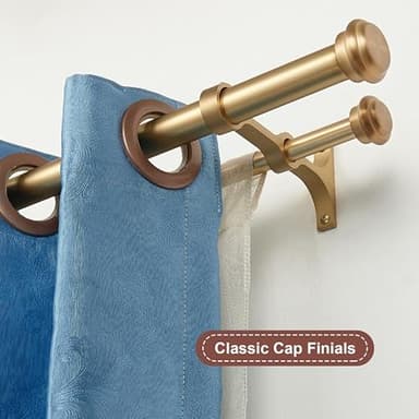 Double Curtain Rods 36-72", Warm Gold Double Rod Curtain Rods, Double Window Rods with End Cap Finials, Adjustable 1-Inch Front and 5/8 Inch Back Double Drapery Rods, Dual Curtain Rods Warm Gold - Image 2