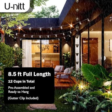 U-nitt Rain Chain Water Collection for Gutters, Rainwater Catcher & Diverter, 8.5 FT Chains for Outside Garden, Sunflower Cups, Roof Downspout, Works with Heavy Rain, w/Gutter Clip for Rainchains - Image 4