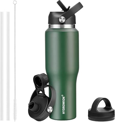 40 oz Insulated Water Bottle with Straw fit in Car Cup Holder(Cold 48 hrs, Hot 24 hrs) Drinking Bottle with Straw Lid, Spout Lid and Flex Cap Leakproof Travel Thermo Mug,Olive - Image 1