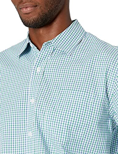 Amazon Essentials Men's Regular-Fit Long-Sleeve Casual Poplin Shirt, Blue Green Checked, Large - Image 4