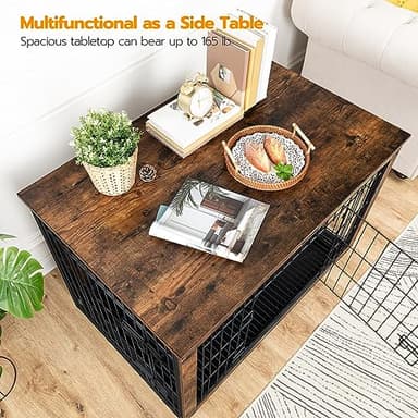 HOOBRO Dog Crate Furniture, 38.6" Large Dog Kennel Indoor, Wooden Cage with Pull-Out Tray, Double Doors Pet House Side End Table for Large/Medium/Small Dogs, Rustic Brown BF982GW03G1 - Image 3