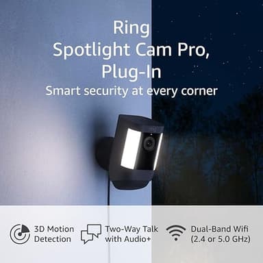 Like-New Ring Spotlight Cam Pro, Plug-In | 3D Motion Detection, Two-Way Talk with Audio+, and Dual-Band Wifi (2022 release) - Black - Image 1