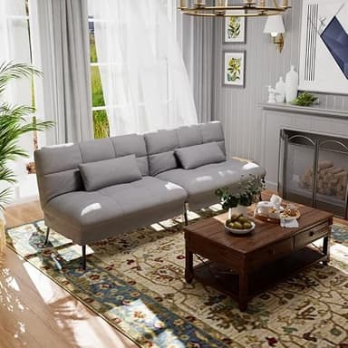 COMHOMA Convertible Sofa Bed,68″Fabric Couch with Adjustable Backrest,Loveseat Recliner Sleeper Living Room Furniture futon Set,Grey - Image 3