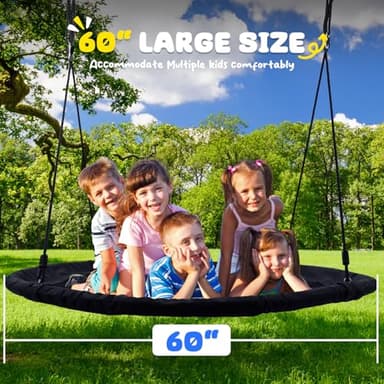 Trekassy 60" Large Saucer Tree Swing for Kids Adults 900D Oxford Waterproof with 2pcs Hanging Straps-Black - Image 3