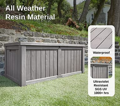 EAST OAK Outdoor Storage Box, 120 Gallon Deck Box with Stainless Steel Rods Large Resin Storage Bin for Patio Cushions, Garden Tools, Waterproof and UV Resistant, Lockable, Grey - Image 3