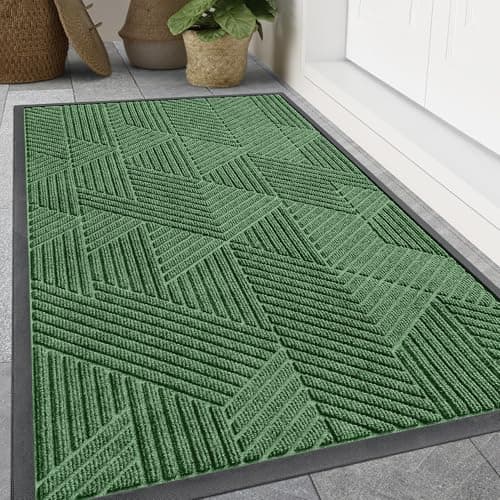 Smiry Front Door Mat Outside Entrance, Heavy Duty Sturdy Natural Rubber Doormat, Trap Dirt and Moisture, Easy Clean Low Profile Mats for Indoor Outdoor Entry, Irregular Triangle (47x24, Green) - Image 1