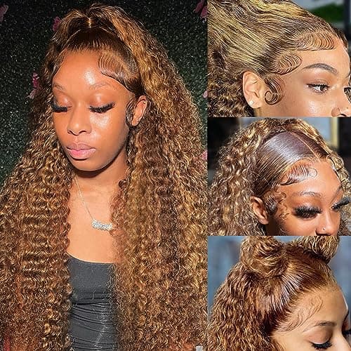 bangjazz 26 Inch Highlight Ombre Lace Front Wig Human Hair Deep Wave 13x4 HD Lace Frontal Wigs Human Hair 180% Density P4/27 Colored Curly Wigs for Women Glueless Pre Plucked Wig - Image 1