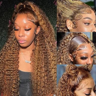 bangjazz 26 Inch Highlight Ombre Lace Front Wig Human Hair Deep Wave 13x4 HD Lace Frontal Wigs Human Hair 180% Density P4/27 Colored Curly Wigs for Women Glueless Pre Plucked Wig - Image 1