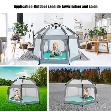 Bend River Baby Playpen with Canopy, Portable Baby Beach Tent, Toddler Play Yard Indoor and Outdoor, Foldable Mosquito Net for Infant - Grey - Image 6