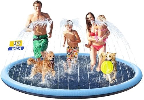 97inch Dog Splash Pad Non-SlipExtra Large, Pet Dogs Cool Sprinkler Pool Heavy Duty XXL Splash Pads for Kiddie Baby Wading Pool Summer Outdoor Play Water Fun Toy Gift Easy to Use/Clean - Image 1