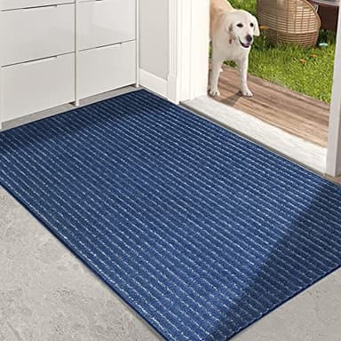COSY HOMEER Indoor Door Mat Floor Mats Dirt Trapper Wet Shoes and Paws, Front Door Outside Entry Welcome Outdoor Entrance Dog Cat Mat, Anti Slip Washable, 20"x32",Blue - Image 8