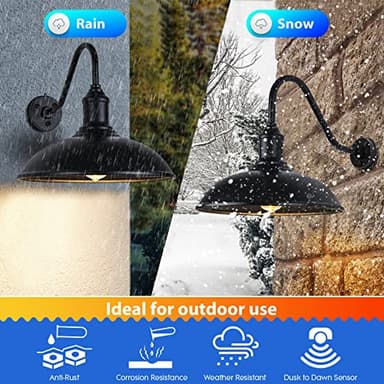 Naurham Outdoor Barn Light Fixtures - 21 Inch Dusk to Dawn Exterior Farmhouse Lighting Barn Light for House with Anti-ponding Bottom, Barn Lights Outdoor Gooseneck Lighting (21" Diameter, 2 Pack) - Image 2