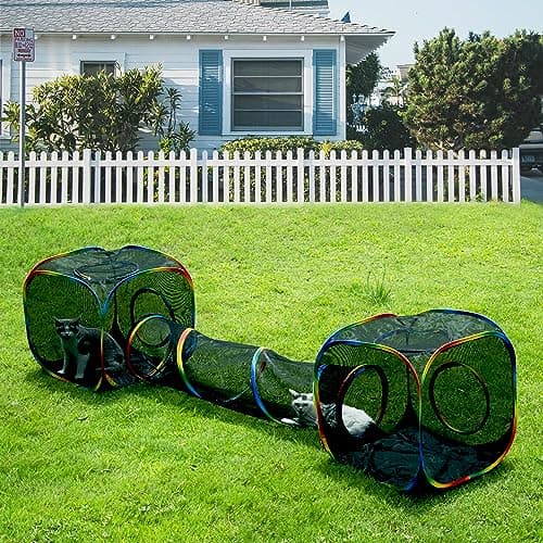 LUCKITTY Outdoor Rainbow Cat Enclosures Playground,Outside House for Indoor Cats Include Portable Tent, 2 Way with 2 Cube Tunnel, for Kitty and Small Animals,Within Storage Bag - Image 1