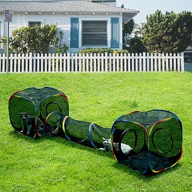 LUCKITTY Outdoor Rainbow Cat Enclosures Playground,Outside House for Indoor Cats Include Portable Tent, 2 Way with 2 Cube Tunnel, for Kitty and Small Animals,Within Storage Bag - Image 1