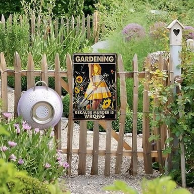 Funny "Gardening Because Murder Is Wrong" Metal Sign: Women's Garden Gift for Yard, Backyard, Patio & Porch Decor, 12" x 8", (263) - Image 5