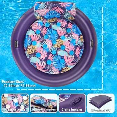 Pool Floats Adult Heavy Duty, OKSUWATER 73" x 73" Inflatable Pool Float Size with Removable Pillow & Grad Handles, Cooling Floaties Bed for Summertime Pool, Water, Lake, Beach, Outdoor Summer Party - Image 2