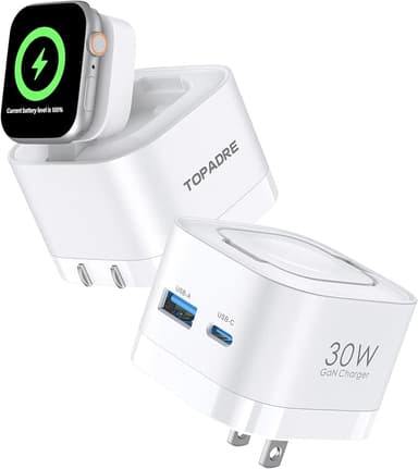 30W Charger for Apple Watch, 3-in-1 USB C Charging Block Travel Essentials, Portable Wall Charger with Foldable Plug, Fast Charging for iWatch Series 10/9/ 8/7/ 6/ Ultra/SE, iPhone, White - Image 1