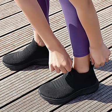 Womens Slip on Walking Shoes Comfort Lightweight Breathable Sock Shoe Non-Slip Mesh Casual Fashion Tennis Running Sneakers Black - Image 5