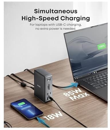 Anker Laptop Docking Station, 13-in-1 USB-C Docking Station, Triple Display with 2 x 4K HDMI and 1 x DP, 85W Charging for Laptop, 10 Gbps USB-C and 5 Gbps USB-A Data, Ethernet, Audio, SD - Image 5