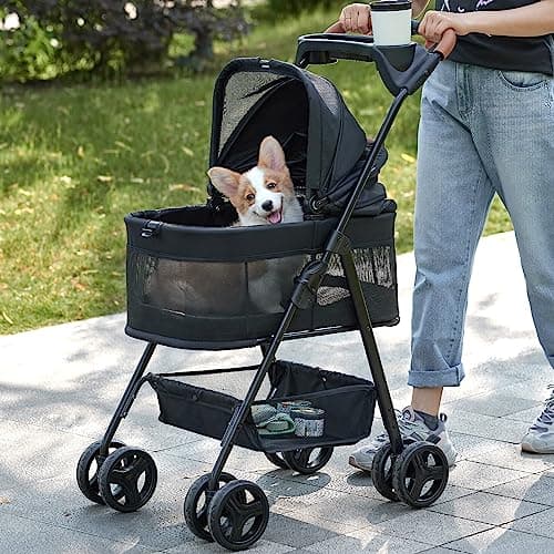 Zoosky 3 in 1 Pet Stroller with Removable Carrier, Folding Stroller for Small/Medium Dogs and Cats, Waterproof, All-Terrain, with Sun Shades, Car Seat - Image 1