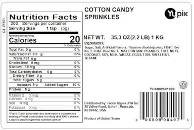 Yupik Cotton Candy Flavored Sprinkles, 2.2 lb (35.2 oz), Low Sugar, Kosher, Cholesterol-Free, Fat-Free, Perfect for Baking and Decorating Ice Cream, Cakes, Cookies, Cupcakes, and Donuts - Image 2
