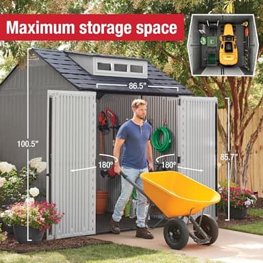 Rubbermaid Resin Outdoor Storage Shed With Floor (7 x 7 Ft) Weather Resistant Gray Organization for Home/Backyard/Garden Tools/Lawn Mower/Bike Storage/Pool Supplies - Image 5