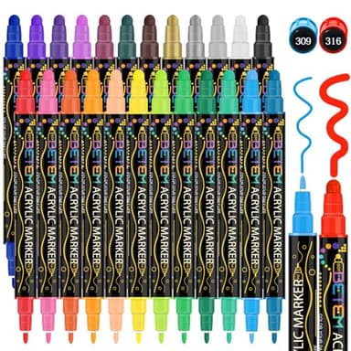Betem 24 Colors Dual Tip Acrylic Paint Pens Markers, Premium Acrylic Paint Pens for Halloween Decorations, Wood, Canvas, Stone, Rock Painting, Glass, Ceramic Surfaces, Pumpkin Painting Kit DIY Crafts - Image 1
