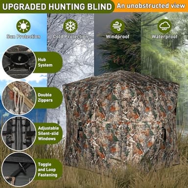 Hunting Blind with Carrying Bag, 360 Degree See Through Ground Blind for 2-3 Person, Pop Up Camouflage Hunting Tent Portable Concealed for Deer and Turkey - Image 3