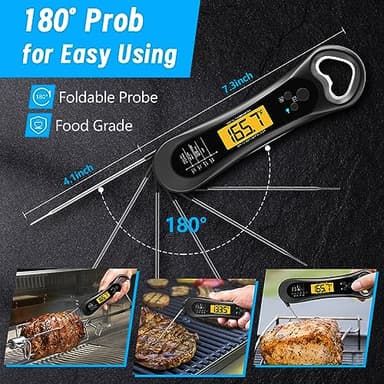 Meat Thermometer Digital, Instant Read Meat Thermometer for Grill and Cooking, with Bottle Opener, Backlight & Calibration Food Thermometer, Kitchen Gadgets for BBQ, Turkey, Candy, Liquids - Image 5
