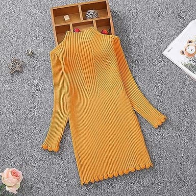 YETANLID Toddler Girls Knit Sweater Dress Long Sleeve Soft Touch Mock Neck Bodycon Winter Pullover Sweater Dress Yellow Size 3-4T - Image 4