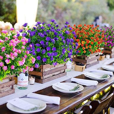 TEMCHY 24 Bundles Outdoor Artificial Fake Flowers No Fade UV Resistant Faux Plastic Plants for Hanging Planter Patio Yard Wedding Indoor Home Kitchen Farmhouse Décor (Purple) - Image 3