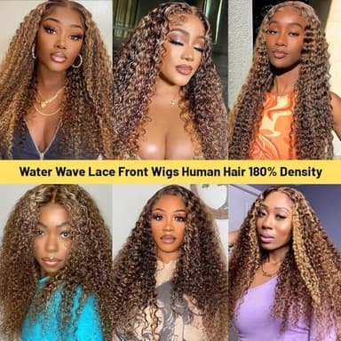 ADESORAES 26 Inch Honey Blonde Wigs Human Hair 180% Density 4/27 Highlight Ombre Lace Front Wigs 100% Human Hair Water Wave Lace Frontal Wigs Pre Plucked Wet and Wavy Curly Human Hair Wig - Image 6