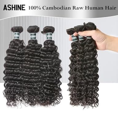 ASHINE Human Hair Bundles Deep Wave Unprocessed Cambodian Raw Hair 20 22 24 Inch, Flip Over Quick Weave Wet and Wave Bundles for Women Natural Black - Image 2
