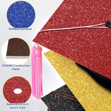 Gersoniel 12 Sheets 10 x 10 Inch Glitter Construction Paper for Graduation Cap Decoration Heavyweight Colorful Cardstock Grad Cap Cover for Graduation Hat Topper Craft DIY - Image 3
