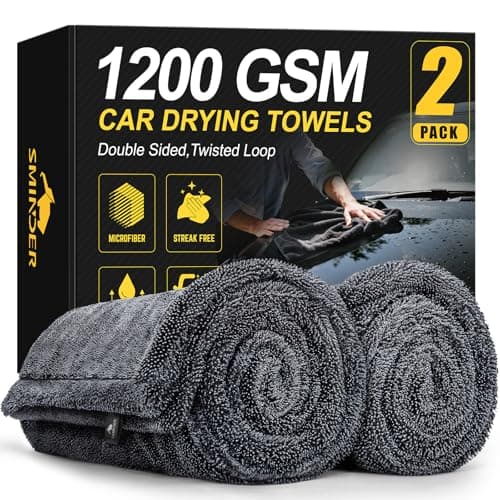 SMINDER 2-Pack 1200 GSM Car Drying Towels – Microfiber Towels for Cars (36" x 24"), Ultra-Absorbent, Streak-Free, Scratch-Free, No Water Spots, Double-Twist Pile & Edgeless Design - Image 1