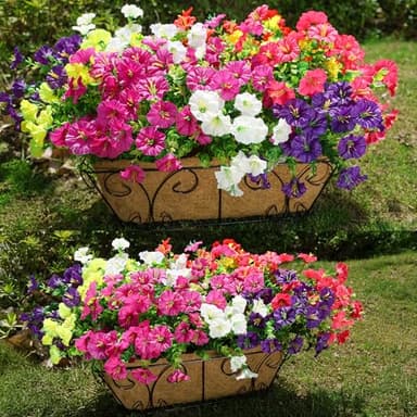 HyeFlora Artificial Flowers for Outdoors Fake Plants Outside Decoration, 12 Bundles Silk Colorful Morning Glory with Eucalyptus UV Resistant Realistic Faux Flowers for Planter Porch Patio Yard Garden - Image 3