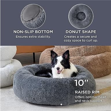 Bedsure Calming Dog Bed for Large Dogs - Donut Washable Large Pet Bed, 36 inches Anti-Slip Round Fluffy Plush Faux Fur Dog Bed, Fits up to 80 lbs Pets, Dark Grey - Image 3