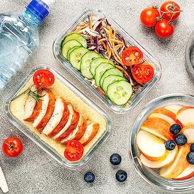 VERONES 10 Pack Glass Meal Prep Containers, Airtight Glass Lunch Containers, Stackable Glass Food Storage Containers Set with Lids,Exclusive of BPA,for Microwave, Oven, Freezer & Dishwasher,Grey - Image 2