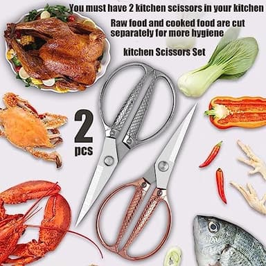 Kitchen Shears 2 Pack, Heavy Duty Poultry Shears, Dishwasher Safe, All Purpose Stainless Steel Utility Scissors for Kitchen, Chicken, Fish, Herbs, Turkey - Image 5