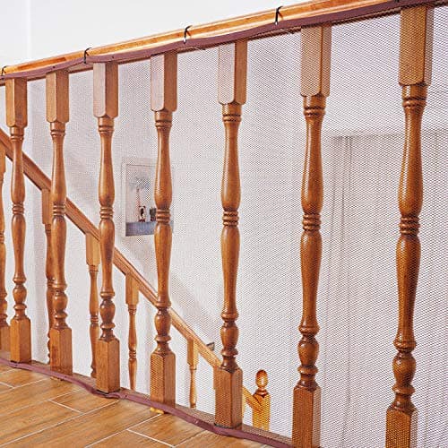 Banister Guard for Baby - 15ft x 3ft, Child Safety Net, Rail Balcony Banister Stair Mesh for Kids, Toys, Pets - Dark Brown… - Image 1