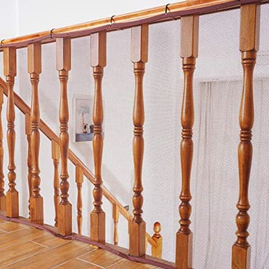 Banister Guard for Baby - 15ft x 3ft, Child Safety Net, Rail Balcony Banister Stair Mesh for Kids, Toys, Pets - Dark Brown… - Image 1