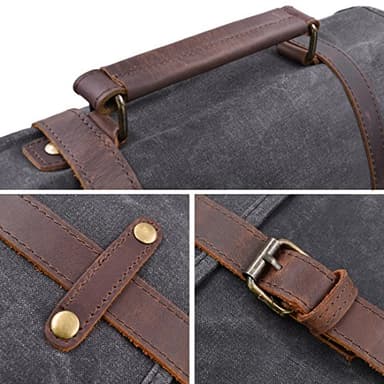 Mens Messenger Bag 15.6 Inch Waterproof Vintage Genuine Leather Waxed Canvas Briefcase Large Satchel Shoulder Bag Rugged Leather Computer Laptop Bag, Grey - Image 9