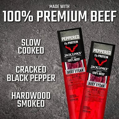 Jack Link's Beef Steak, Peppered – Protein Snacks, Meat Snack with 11g of Protein, Made with 100% Beef, Individually Wrapped Bulk Snack Pack for Break Rooms – 1 Oz. (72 Count) - Image 4